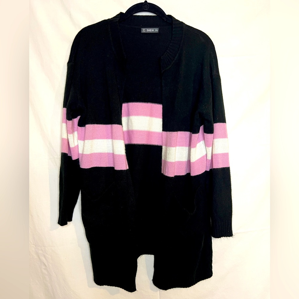 Black and pink with white stripe cardigan 2XL